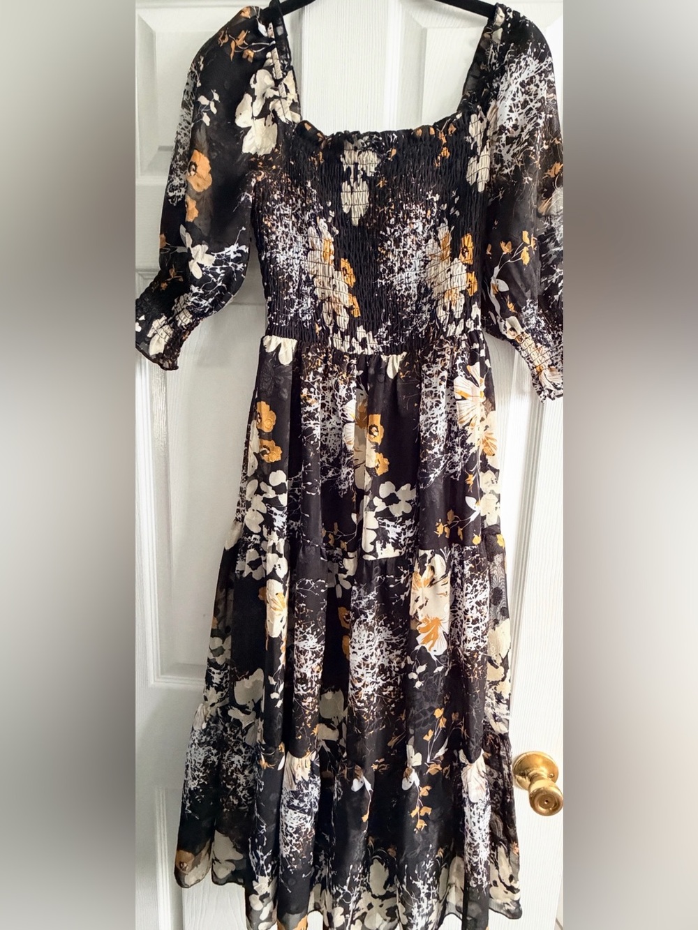 Baltic Born Black Floral Maxi Dress with Cream & Gold Accents